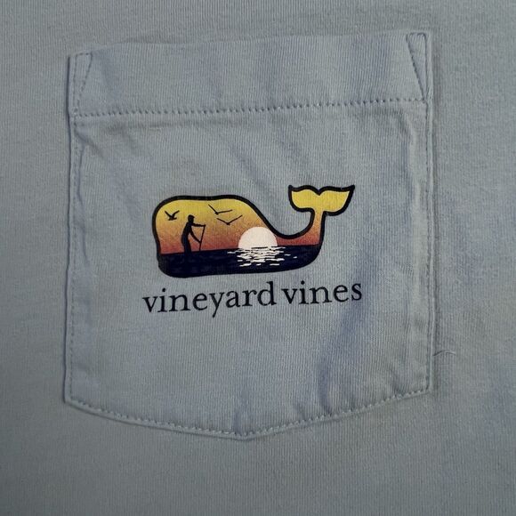 Vineyard Vines Shirt Mens Extra Large Blue Paddle Boarding Beach Water Sun Set - Picture 4 of 16